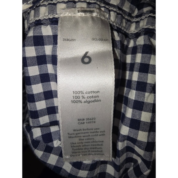 Carters Boys Navy Blue White Gingham Check Button Down Shirt Size 6 Long Sleeve - Picture 5 of 5